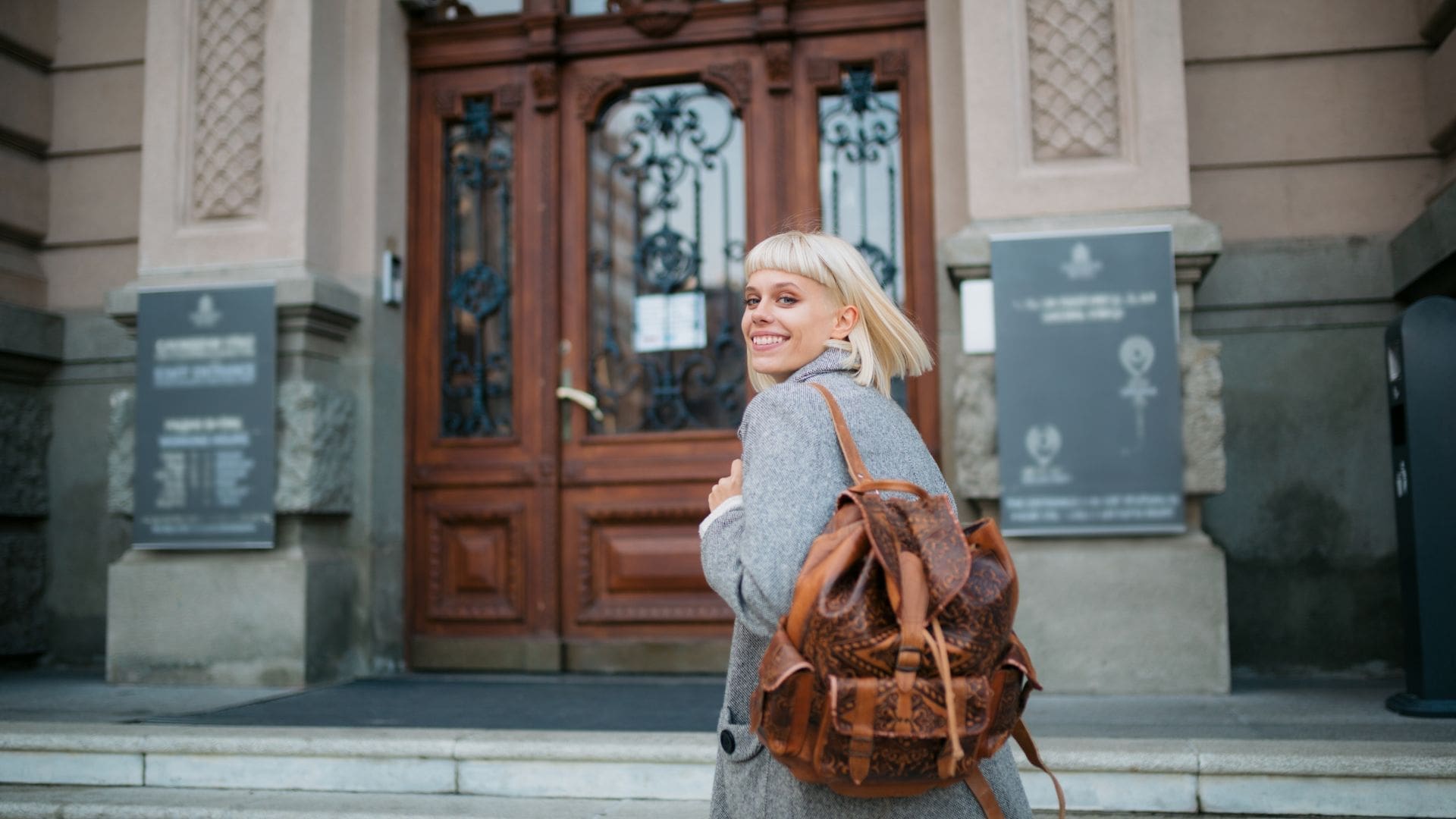 Female university student going to class